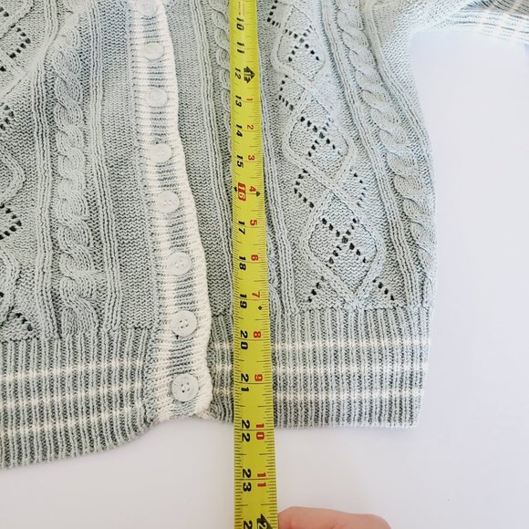 Vintage Crazy Horse Cardigan Grannycore Cable Knit Retro Rami Cotton Pale Blue M - Picture 8 of 8